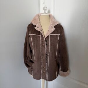 Mifresia Faux Sheepskin Fleece/Faux Suede Hooded Coat Cowgirl Western Boho SMMed